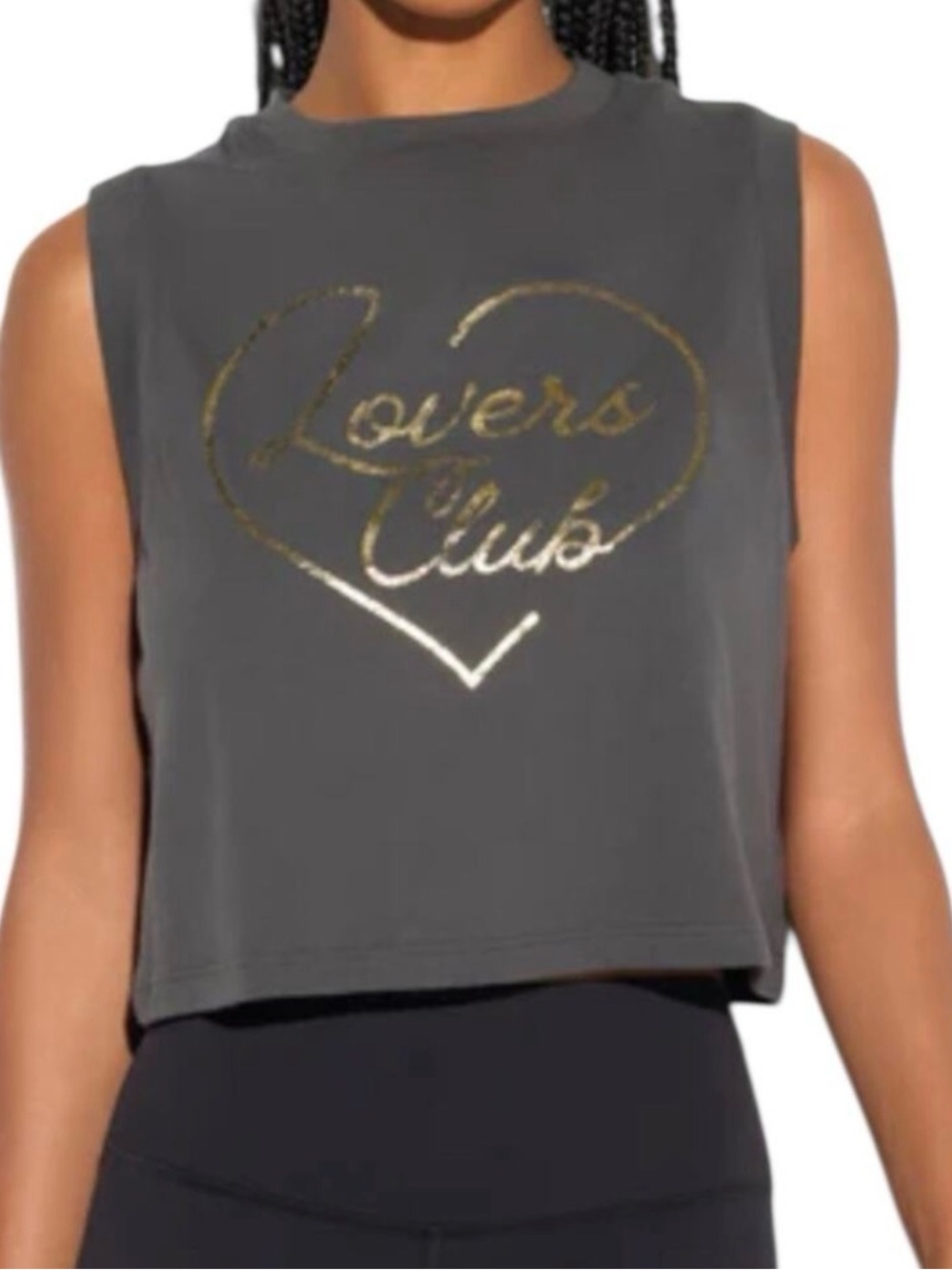Spiritual Gangster Charcoal Crop Tank with Gold Foil Heart Logo